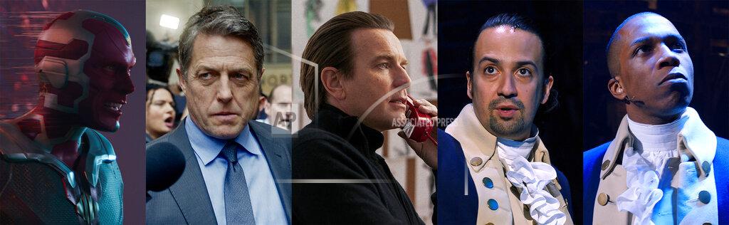 Uncredited This combination photo shows Emmy nominees for lead actor in a limited or anthology series or movie, from left, Paul Bettany in "WandaVision," Hugh Grant in "The Undoing," Ewan McGregor in "Halston," Lin-Manuel Miranda in "Hamilton," and Leslie Odom, Jr. in "Hamilton." (Disney+/HBO/Netflix/Disney+/Disney+ via AP)