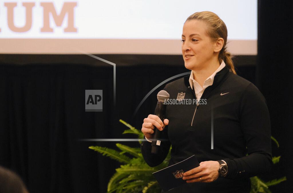 Aj Mast FILE - In this Feb. 26, 2019, file photo, Samantha Rapoport speaks at the NFL Women's Forum in Indianapolis. The forum was begun by Rapoport, the league's senior director of diversity and inclusion. The idea is simple: providing opportunities. (AP Photo/AJ Mast, File)