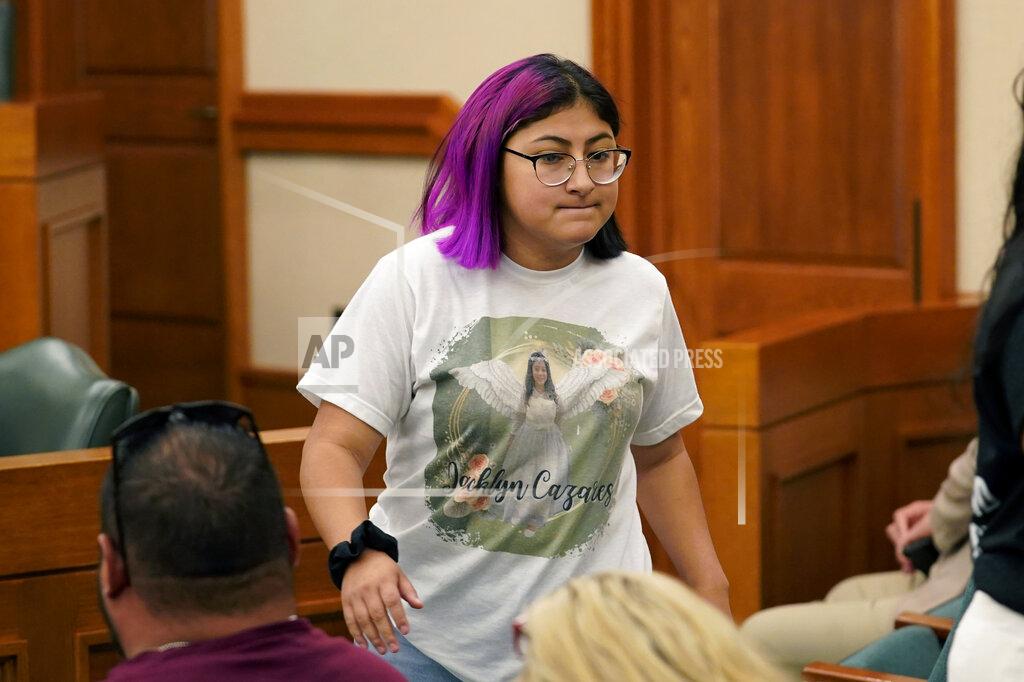 Eric Gay Jazmin Cazares, whose young sister Jacklyn was was one of 19 children killed at Robb Elementary School, attends a hearing at the state capitol, Thursday, June 23, 2022, in Austin, Texas. Cazares pleaded for Texas lawmakers to pass gun safety legislation and questioned why so many security measures failed. (AP Photo/Eric Gay)