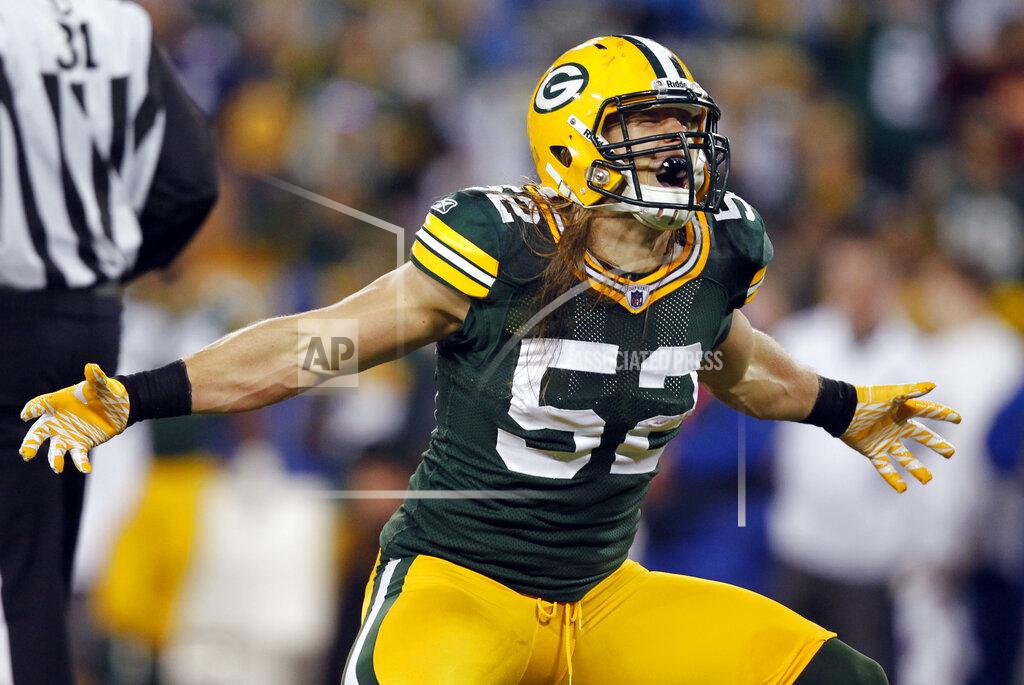 Jeffrey Phelps FILE - In this Nov. 14, 2011, file photo, Green Bay Packers outside linebacker Clay Matthews reacts after sacking Minnesota Vikings quarterback Christian Ponder and causing a fumble during the first half of an NFL football game in Green Bay, Wis. Matthews was selected as a finalist for the Pro Football Hall of Fame's class of 2021 on Tuesday, Jan. 5, 2021. (AP Photo/Jeffrey Phelps, File)