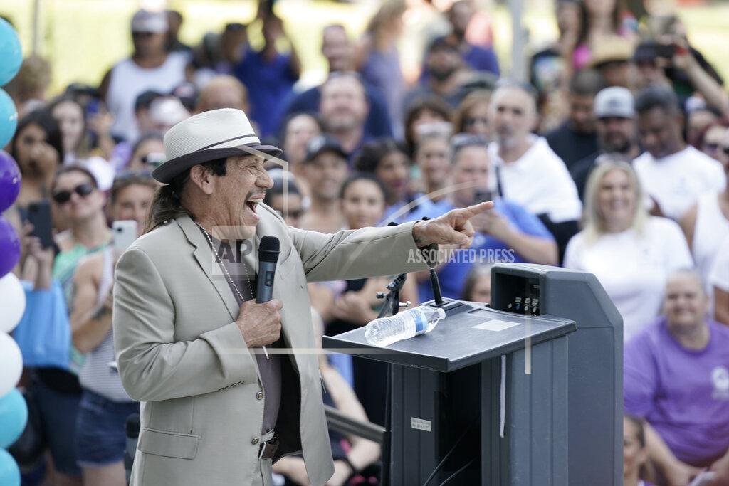 Rich Pedroncelli Actor Danny Trejo talks about his life and past problems with drug addiction during a stop of the 2022 Mobile Recovery National Bus tour in Sacramento, Calif. Sept. 7, 2022. Across the country, people in recovery and relatives of those killed by opioid overdoses are pressing for roles in determining how billions in opioid settlement money will be used. That push is one of the missions of the monthlong nationwide bus tour. (AP Photo/Rich Pedroncelli)