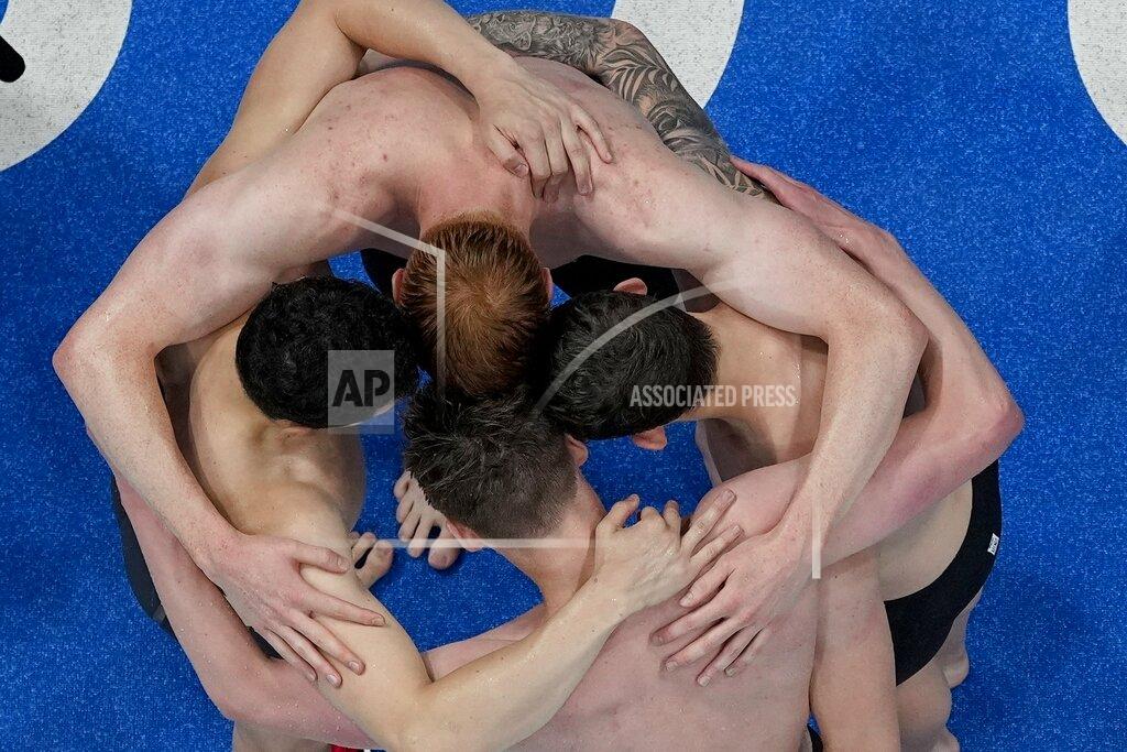 Morry Gash Britain celebrates their men's 4 x 200-meter freestyle relay at the 2020 Summer Olympics, Wednesday, July 28, 2021, in Tokyo, Japan. (AP Photo/Morry Gash)
