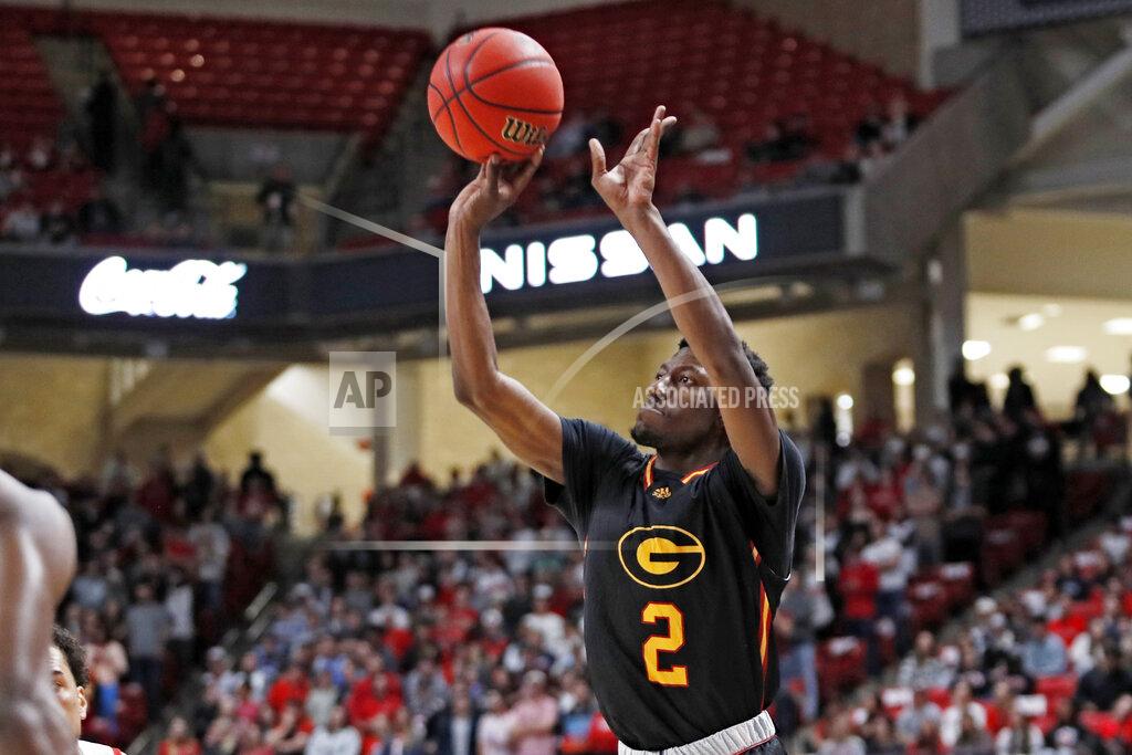 Brad Tollefson Grambling State's Zahad Munford (2) shoots the ball during the first half of an NCAA college basketball game against Texas Tech, Friday, Nov. 12, 2021, in Lubbock, Texas. (Brad Tollefson/Lubbock Avalanche-Journal via AP)