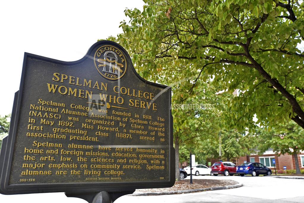 Hyosub Shin A sign is displayed at Spelman College on Sept. 26, 2018, Atlanta. Several historically Black colleges and universities, including Spelman College, will receive more than $650,000 in grants to preserve their campuses as part of a new initiative announced Tuesday, Feb. 16, 2021. (Hyosub Shin/Atlanta Journal-Constitution via AP)