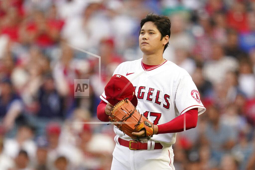 Ashley Landis Los Angeles Angels starting pitcher Shohei Ohtani (17) stands on the mound during the first inning of a baseball game against the Kansas City Royals in Anaheim, Calif., Wednesday, June 22, 2022. (AP Photo/Ashley Landis)