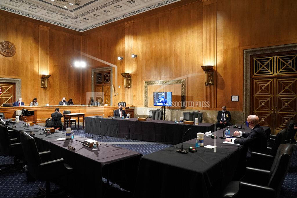 Joshua Roberts Homeland Security Secretary nominee Alejandro Mayorkas testifies during his confirmation hearing in the Senate Homeland Security and Governmental Affairs Committee on Tuesday, Jan. 19, 2021, on Capitol Hill in Washington. (Joshua Roberts/Pool via AP)