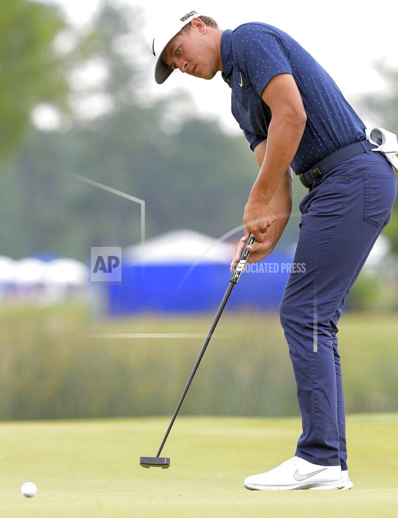 Max Becherer Cameron Champ putts on the ninth green during the second round of the Zurich Classic golf tournament at TPC Louisiana in Avondale, La., Friday, April 23, 2021. (Max Becherer/The Times-Picayune/The New Orleans Advocate via AP)