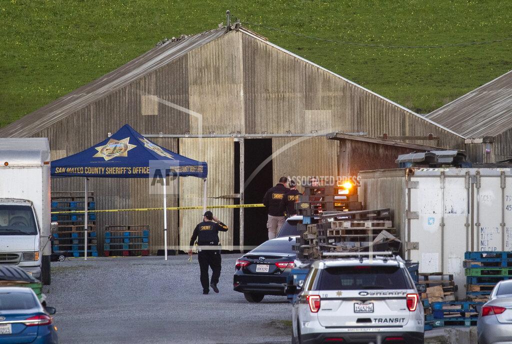 Karl Mondon Police investigate the scene of a mass shooting off Cabrillo Highway in Half Moon Bay, Calif., Monday, Jan. 23, 2023. (Karl Mondon/Bay Area News Group via AP)