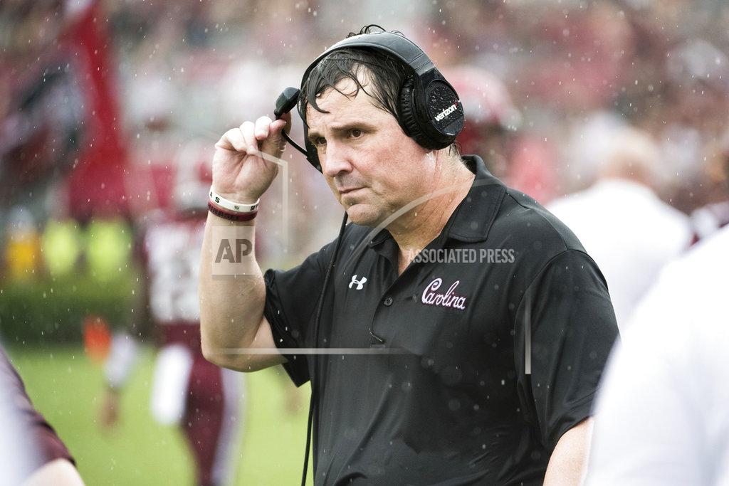 South Carolina head coach Will Muschamp stands on the sideline during the second half an NCAA college football game against Missouri Saturday, Oct. 6, 2018, in Columbia, S.C. South Carolina defeated Missouri 37-35. (AP Photo/Sean Rayford)