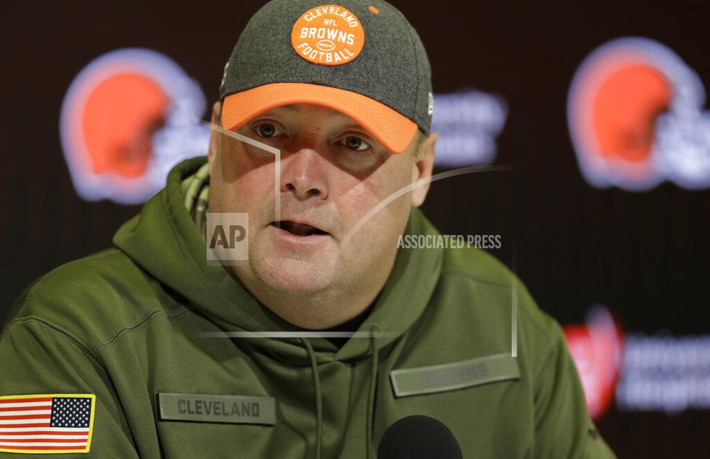 Tony Dejak Cleveland Browns head coach Freddie Kitchens speaks at a news conference at the NFL football team's training camp facility, Monday, Nov. 18, 2019, in Berea, Ohio. Browns star defensive end Myles Garrett has not yet scheduled the appeal for his indefinite NFL suspension for striking Pittsburgh quarterback Mason Rudolph with a helmet.(AP Photo/Tony Dejak)