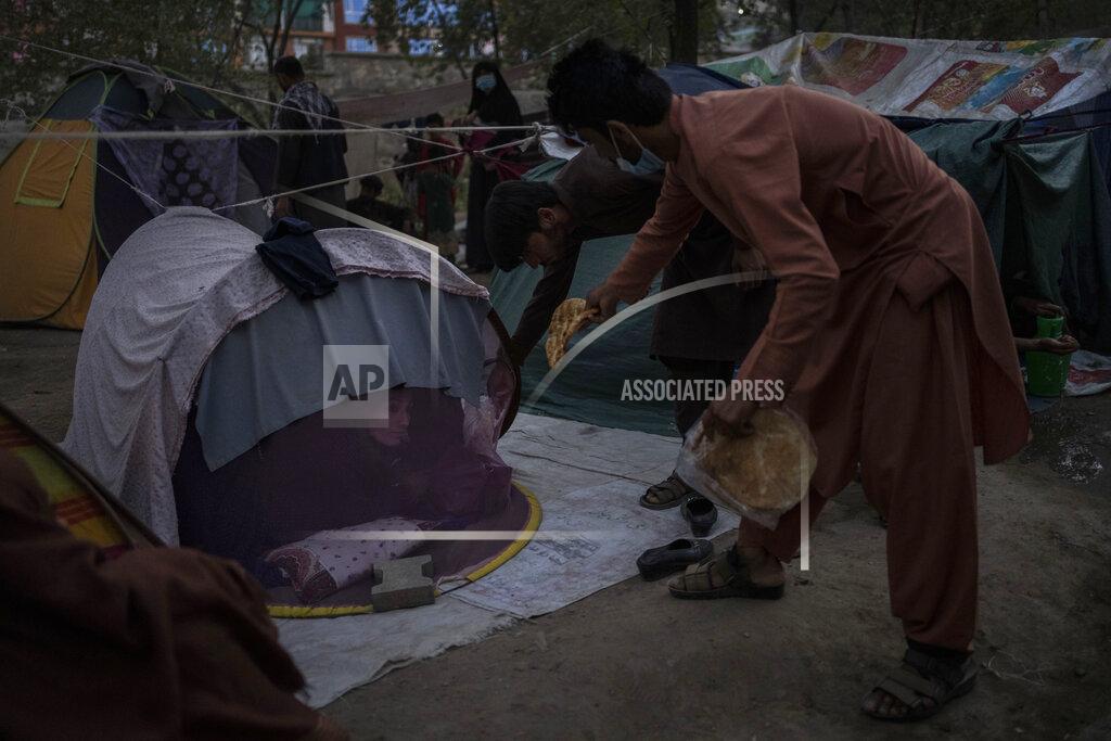 Bernat Armangue Displaced Afghans distribute food donations at an internally displaced persons camp in Kabul, Afghanistan, Monday, Sept. 13, 2021. (AP Photo/Bernat Armangue)