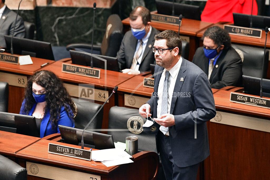 Timothy D. Easley Kentucky Representative Steven Rudy addresses the Speaker of The House during the opening day session of the Kentucky State Legislature in Frankfort, Ky., Tuesday, Jan. 5, 2021. (AP Photo/Timothy D. Easley)