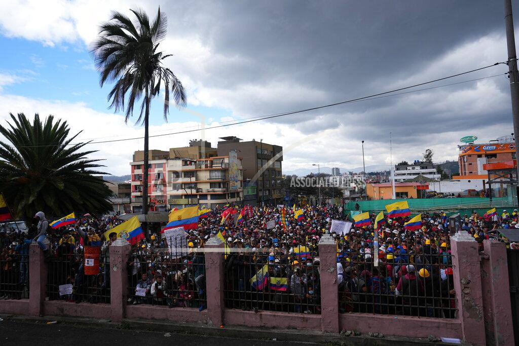 Dolores Ochoa Indigenous protesters gather outside the Episcopal Conference headquarters where Indigenous leaders dialogue with the government in Quito, Ecuador, Thursday, June 30, 2022. Ecuador's government and the country's main Indigenous group reached an agreement Thursday to end 18 days of often-violent strikes that had virtually paralyzed the country. (AP Photo/Dolores Ochoa)