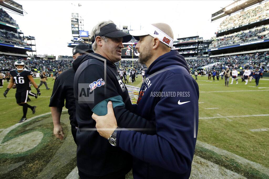 Matt Rourke Philadelphia Eagles head coach Doug Pederson, left, meets with Chicago Bears head coach Matt Nagy after an NFL football game, Sunday, Nov. 3, 2019, in Philadelphia. (AP Photo/Matt Rourke)