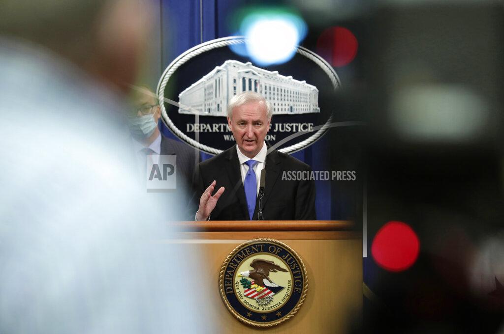 Yuri Gripas Deputy Attorney General Jeffrey A. Rosen holds a news conference to announce the results of the global resolution of criminal and civil investigations with an opioid manufacturer at the Justice Department in Washington, Wednesday, Oct. 21, 2020. (Yuri Gripas/Pool via AP)