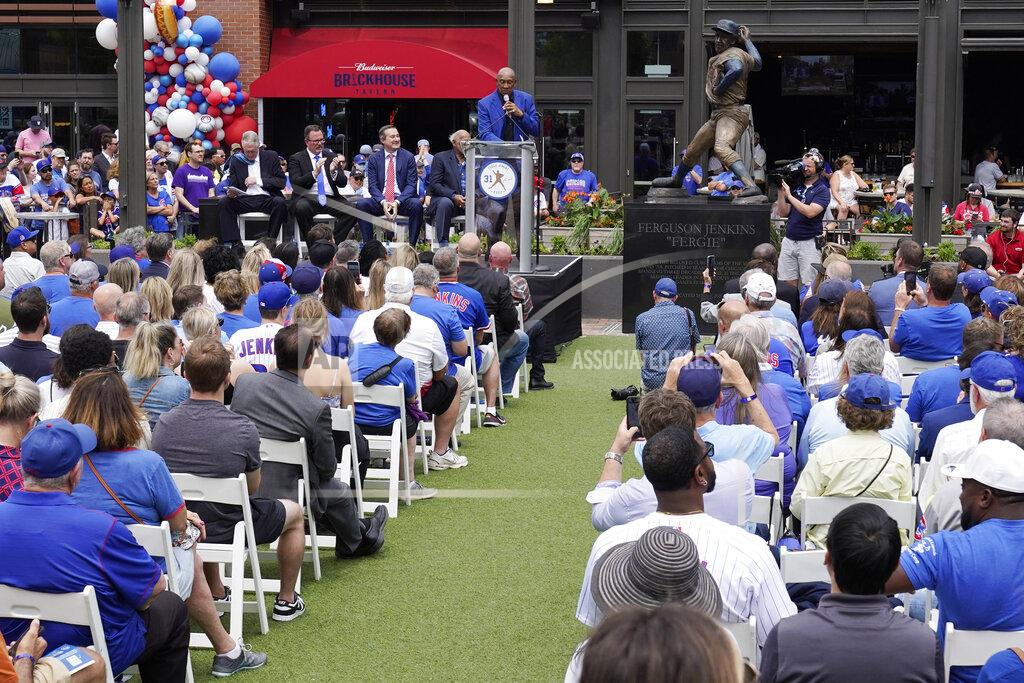 Nam Y. Huh Baseball Hall of Famer Ferguson Jenkins speaks after the Chicago Cubs unveiled a statue honoring the former Cubs pitcher, Friday, May 20, 2022, in Chicago. (AP Photo/Nam Y. Huh)