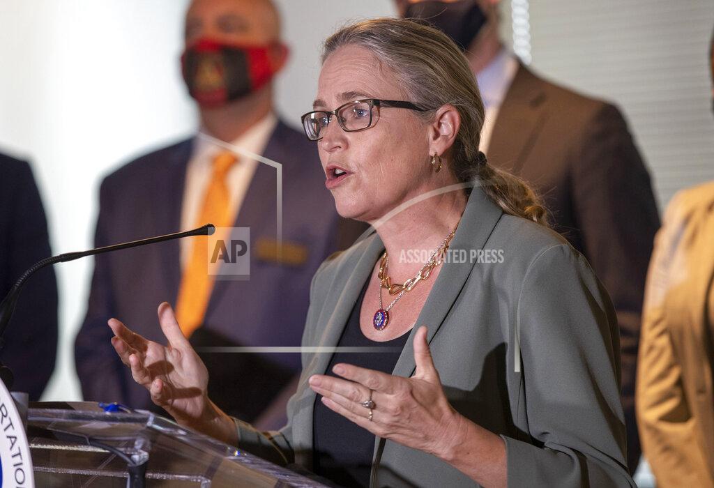 Alyssa Pointer FILE - U.S. Rep. Carolyn Bourdeaux speaks during a news conference in downtown Atlanta on May 21, 2021. Rep. Lucy McBath and Bourdeaux are facing off in the Democratic primary on Tuesday, May 24, 2022, after McBath switched districts following redistricting. (Alyssa Pointer/Atlanta Journal-Constitution via AP, File)