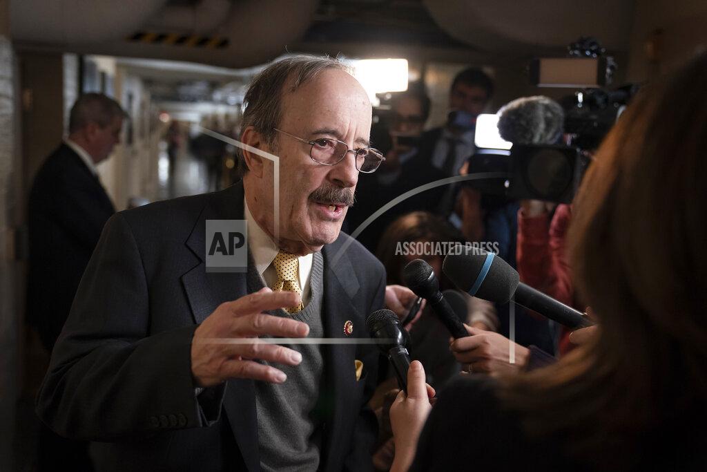 FILE - In this Dec. 17, 2019 file photo, House Foreign Affairs Committee Chairman Eliot Engel, D-N.Y., talks to reporters before he meets with fellow House Democrats at the Capitol in Washington. (AP Photo/J. Scott Applewhite, FIle)