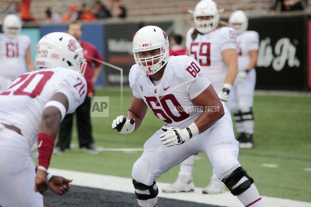 Timothy J. Gonzalez Washington State's Andre Dillard (60) before an NCAA college football in Corvallis, Ore., on Saturday Oct. 6, 2018. (AP Photo/Timothy J. Gonzalez)