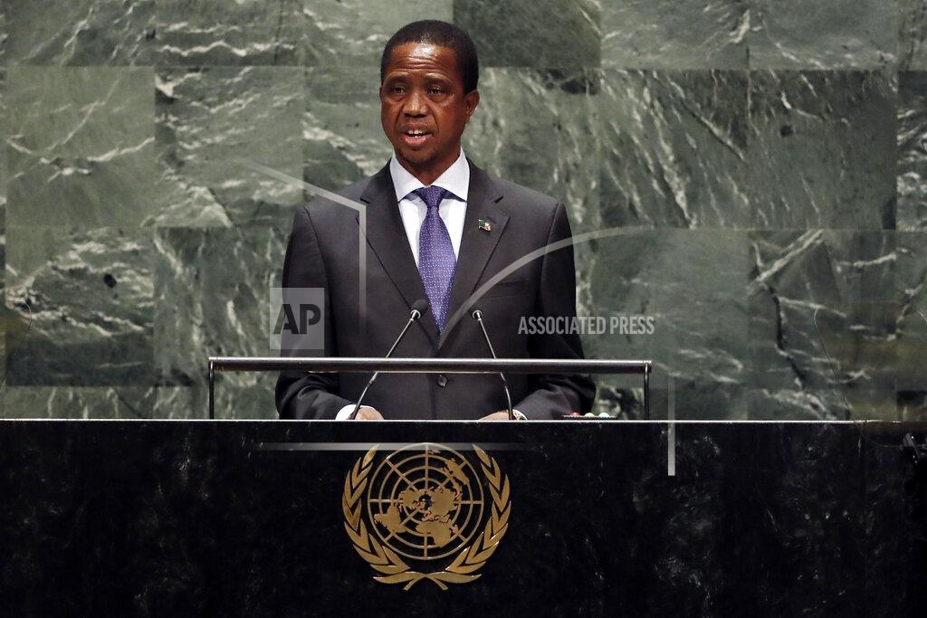 Richard Drew FILE — In this Sept. 25, 2019 file photo, Zambian President Edgar Chagwa Lungu addresses the 74th session of the United Nations General Assembly, Zambia faces a Friday, Nov. 13, 2020 deadline to clear debt owed to external investors who have rejected the country's request for deferral of an overdue $42.5 million interest payment amid the coronavirus pandemic. (AP Photo/Richard Drew, file)