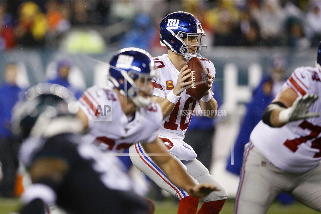 Michael Perez New York Giants' Eli Manning plays during the first half of an NFL football game against the Philadelphia Eagles, Monday, Dec. 9, 2019, in Philadelphia. (AP Photo/Michael Perez)