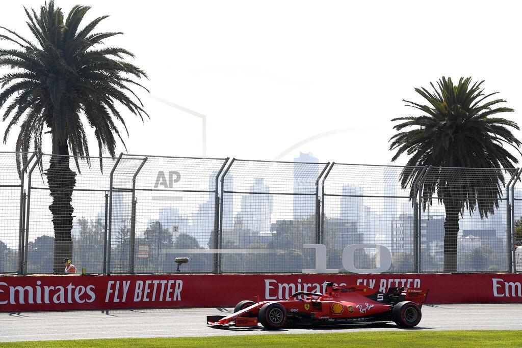 Andy Brownbill Ferrari driver Sebastian Vettel of Germany goes through turn 10 during the final practice session for the Australian Grand Prix in Melbourne, Australia, Saturday, March 16, 2019. The first race of the year is Sunday. (AP Photo/Andy Brownbill)