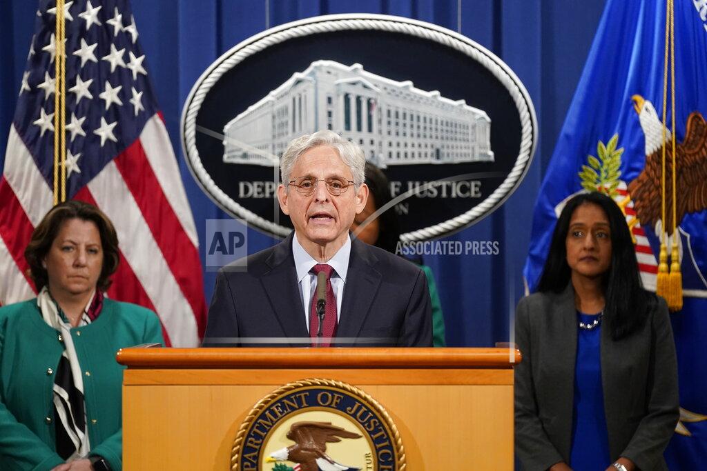 Patrick Semansky Attorney General Merrick Garland speaks during a news conference on voting rights at the Department of Justice in Washington, Friday, June 25, 2021. (AP Photo/Patrick Semansky)