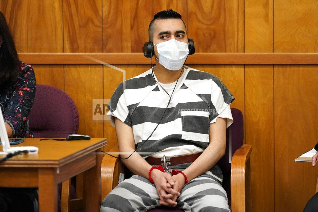 Charlie Neibergall Cristhian Bahena Rivera listens to proceedings during his sentencing, Monday, Aug. 30, 2021, at the Poweshiek County Courthouse in Montezuma, Iowa. Rivera was sentenced to life in prison for the stabbing death of college student Mollie Tibbetts, who was abducted as she was out for a run near her small eastern Iowa hometown in July of 2018. (AP Photo/Charlie Neibergall, pool)