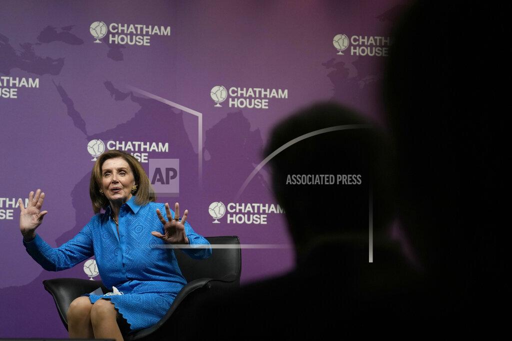 Frank Augstein The Speaker of the United States House of Representatives, Nancy Pelosi, speaks at Chatham House, the Royal Institute of International Affairs, in London, Friday, Sept. 17, 2021.(AP Photo/Frank Augstein)