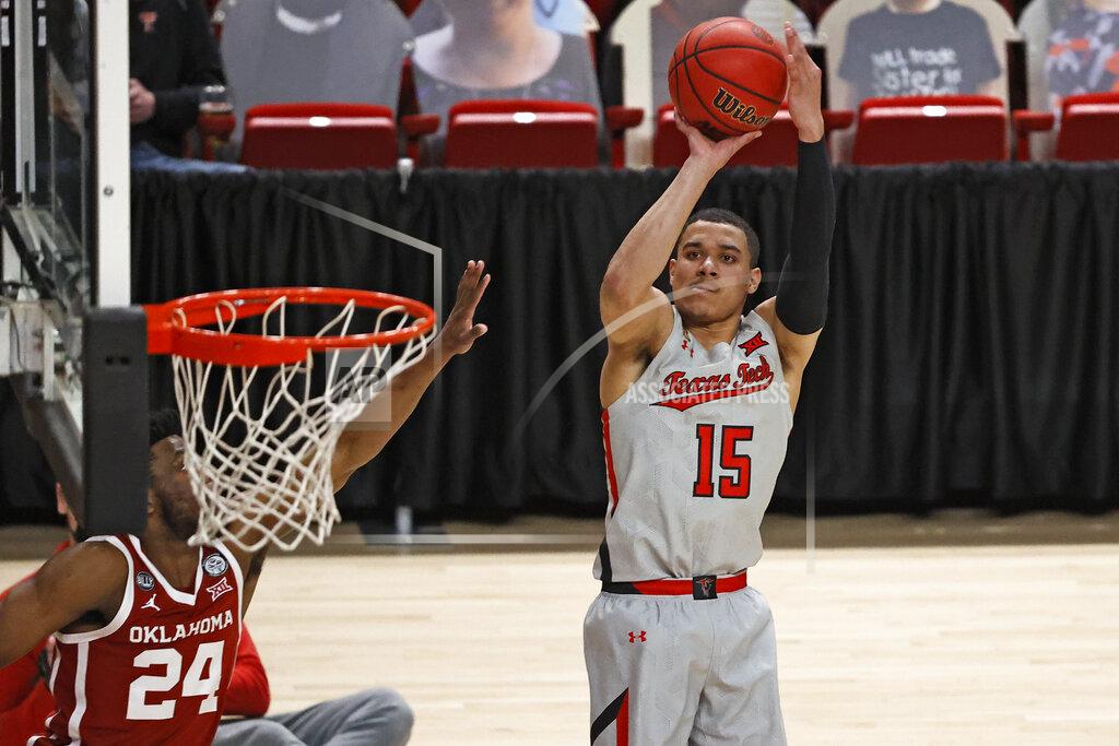 Brad Tollefson Texas Tech's Kevin McCullar (15) shoots during the first half of an NCAA college basketball game against Oklahoma, Monday, Feb. 1, 2021, in Lubbock, Texas. (AP Photo/Brad Tollefson)