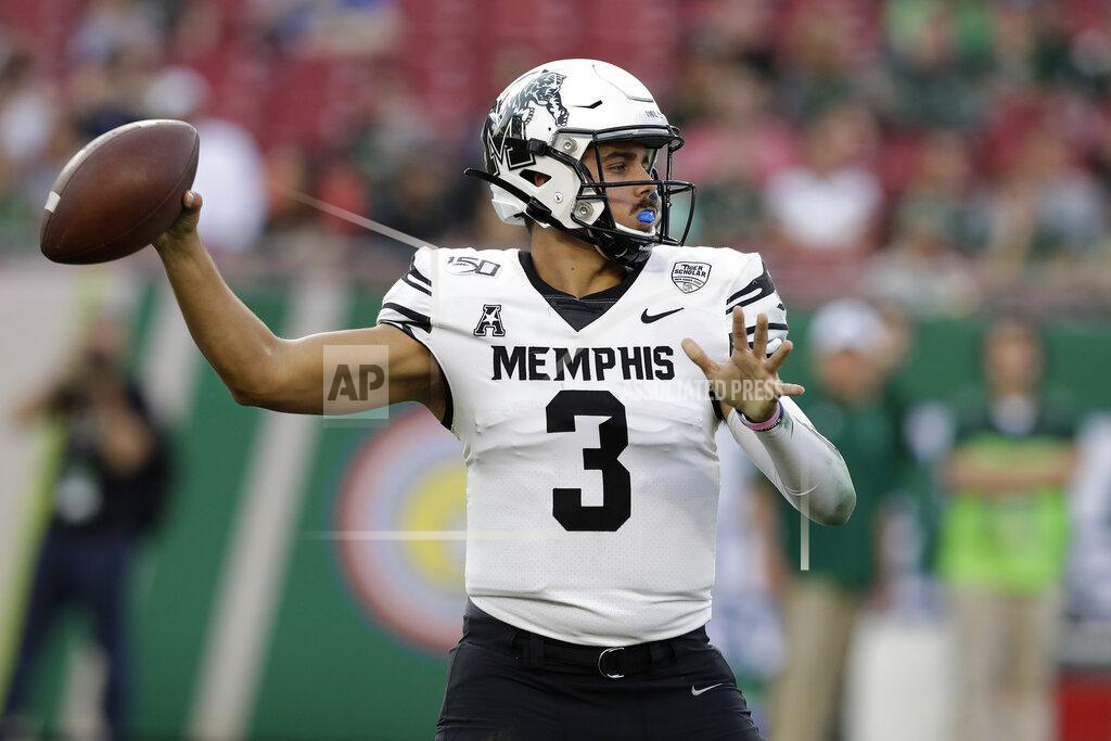 Chris O'meara Memphis quarterback Brady White throws a pass against South Florida during the first half of an NCAA college football game Saturday, Nov. 23, 2019, in Tampa, Fla. (AP Photo/Chris O'Meara)