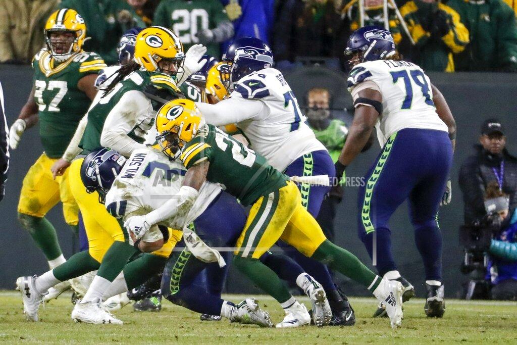 Matt Ludtke Green Bay Packers' Jaire Alexander sacks Seattle Seahawks quarterback Russell Wilson on a two-point conversion attempt during the second half of an NFL divisional playoff football game Sunday, Jan. 12, 2020, in Green Bay, Wis. (AP Photo/Matt Ludtke)