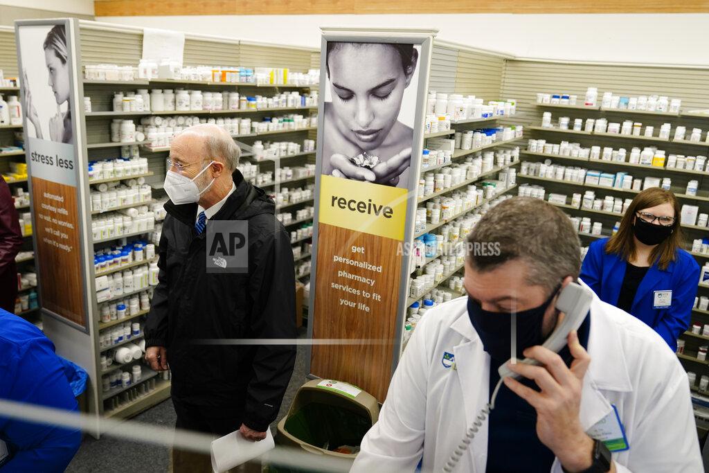 Matt Rourke Pennsylvania, Gov. Tom Wolf tours a Rite-Aid pharmacy in Steelton, Pa., that is administering COVID-19 vaccinations, Friday, March 5, 2021. (AP Photo/Matt Rourke)