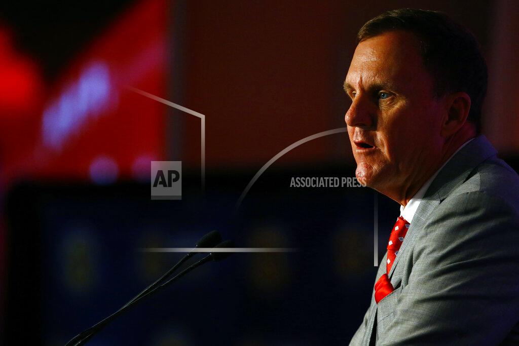Butch Dill Arkansas head coach Chad Morris speaks to reporters during the NCAA college football Southeastern Conference Media Days, Wednesday, July 17, 2019, in Hoover, Ala. (AP Photo/Butch Dill)