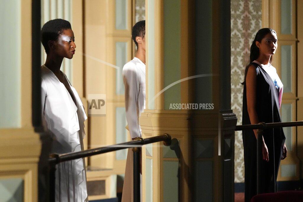 Luca Bruno A model wears a creation of Francesca Liberatore Spring Summer 2022 collection, unveiled during the Milan Fashion Week, in Milan, Italy, Sunday, Sept. 26, 2021. (AP Photo/Luca Bruno)