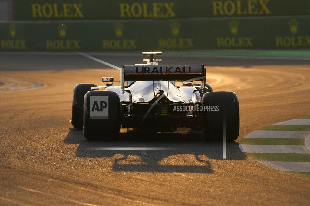Hassan Ammar Haas driver Mick Schumacher of Germany in action during practice session for the Saudi Arabian Grand Prix in Jiddah, Saturday, Dec. 4, 2021. (AP Photo/Hassan Ammar)