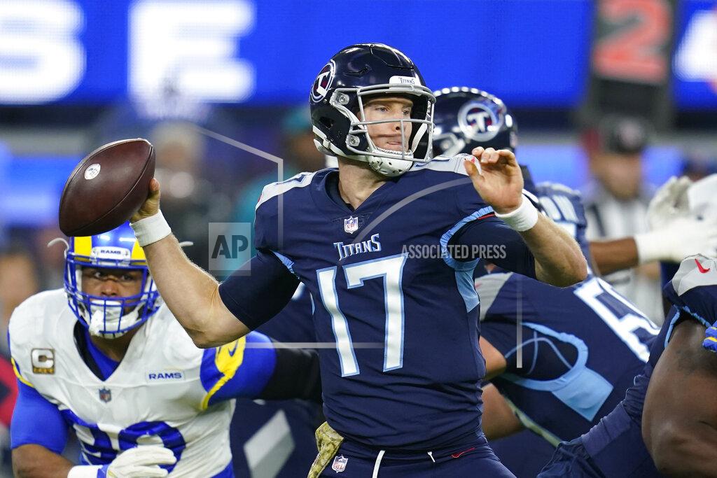 Ashley Landis Tennessee Titans quarterback Ryan Tannehill throws a pass during the first half of an NFL football game against the Los Angeles Rams, Sunday, Nov. 7, 2021, in Inglewood, Calif. (AP Photo/Ashley Landis)