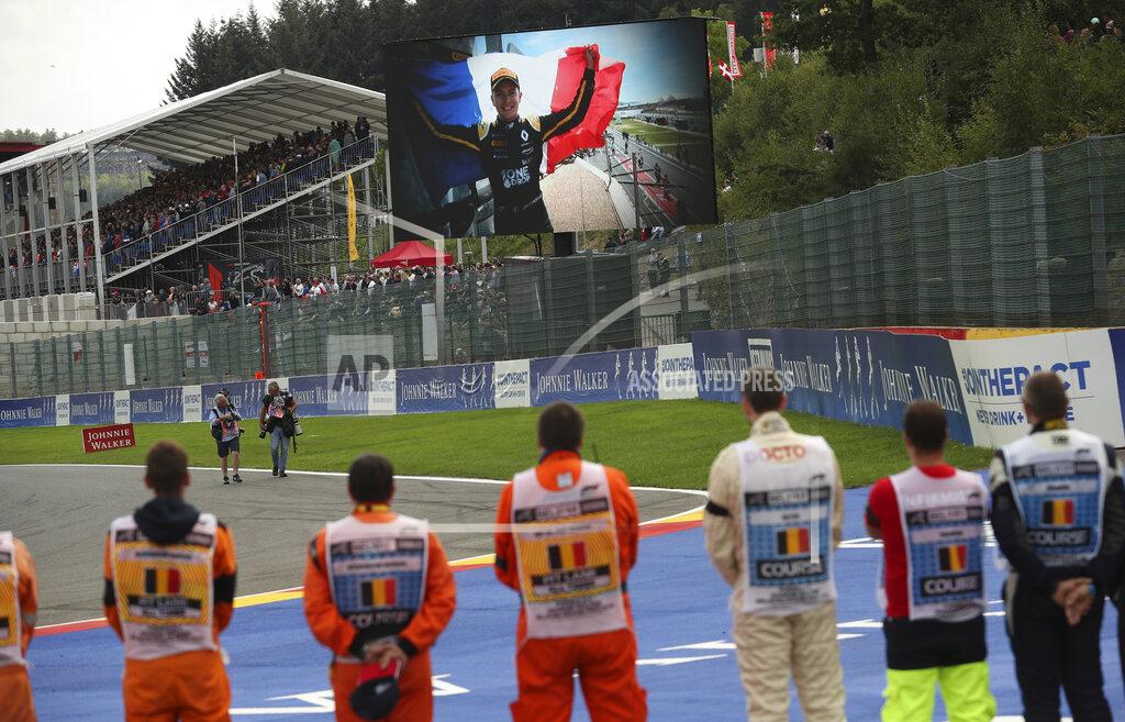 Francisco Seco A large screen television shows Formula 2 driver Anthoine Hubert prior to the start of the Belgian Formula One Grand Prix in Spa-Francorchamps, Belgium, Sunday, Sept. 1, 2019. The 22-year-old Hubert died Saturday following an estimated 160 mph (257 kph) collision on Lap 2 at the high-speed Spa-Francorchamps track, which earlier Saturday saw qualifying for Sunday's Formula One race. (AP Photo/Francisco Seco)
