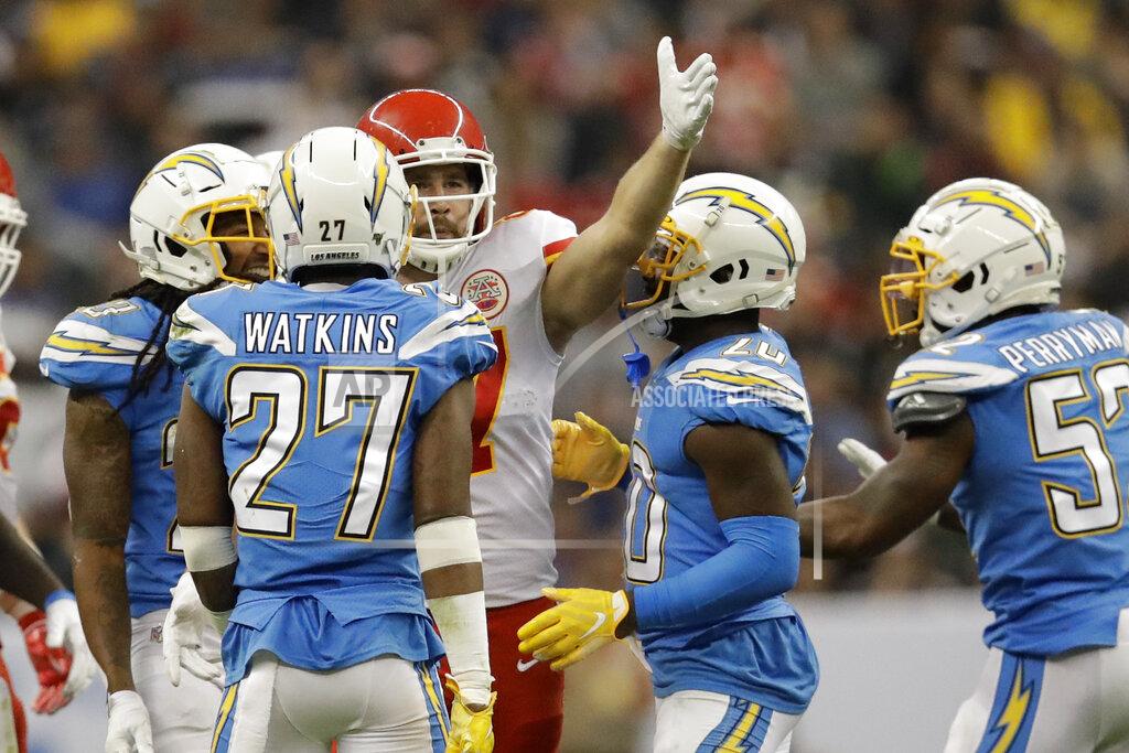 Marcio Jose Sanchez Kansas City Chiefs tight end Travis Kelce indicates a first down during the second half of an NFL football game against the Los Angeles Chargers, Monday, Nov. 18, 2019, in Mexico City. (AP Photo/Marcio Jose Sanchez)