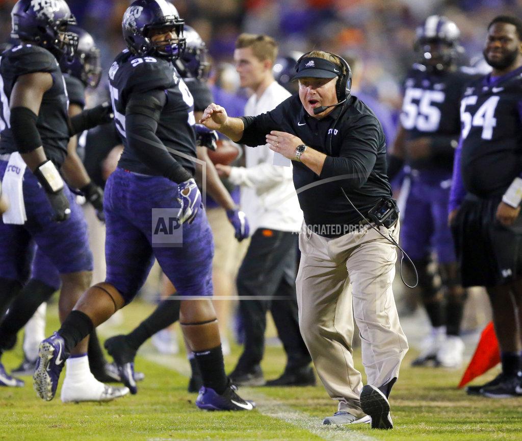 Tom Fox TCU head coach Gary Patterson yells at one of his players during the second quarter of an NCAA college football game against Oklahoma State in Fort Worth, Texas, Saturday, Nov. 24, 2018. (Tom Fox/The Dallas Morning News via AP)