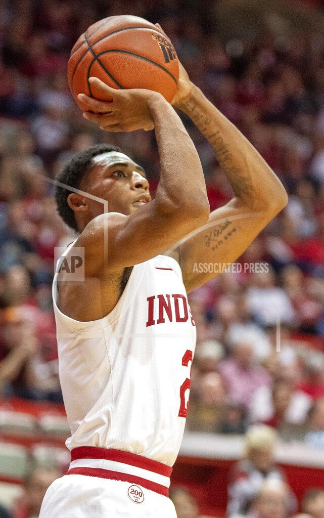 Rich Janzaruk Indiana's Armaan Franklin shoots during the team's NCAA college basketball game against Troy on Saturday, Nov. 16, 2019, in Bloomington, Ind. (Rich Janzaruk/The Herald-Times via AP