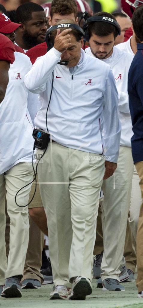 Vasha Hunt Alabama head coach Nick Saban paces the sideline during the first half of an NCAA college football game against Auburn , Saturday, Nov. 24, 2018, in Tuscaloosa, Ala. (AP Photo/Vasha Hunt)