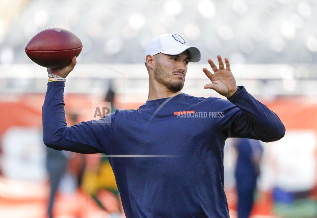 Charles Rex Arbogast Chicago Bears quarterback Mitchell Trubisky warms up before an NFL football game against the Green Bay Packers Thursday, Sept. 5, 2019, in Chicago. (AP Photo/Charles Rex Arbogast)