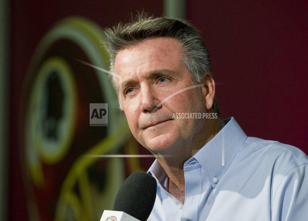 Manuel Balce Ceneta FILE - In this Dec. 31, 2014 file photo, Washington Redskins team President and General Manager Bruce Allen speaks to reporters during an NFL football news conference at the Redskins Park in Ashburn, Va. Allen was fired Monday, Dec. 30, 2019, after a tumultuous and loss-filled decade with the NFL team once coached by his father. (AP Photo/Manuel Balce Ceneta, File)