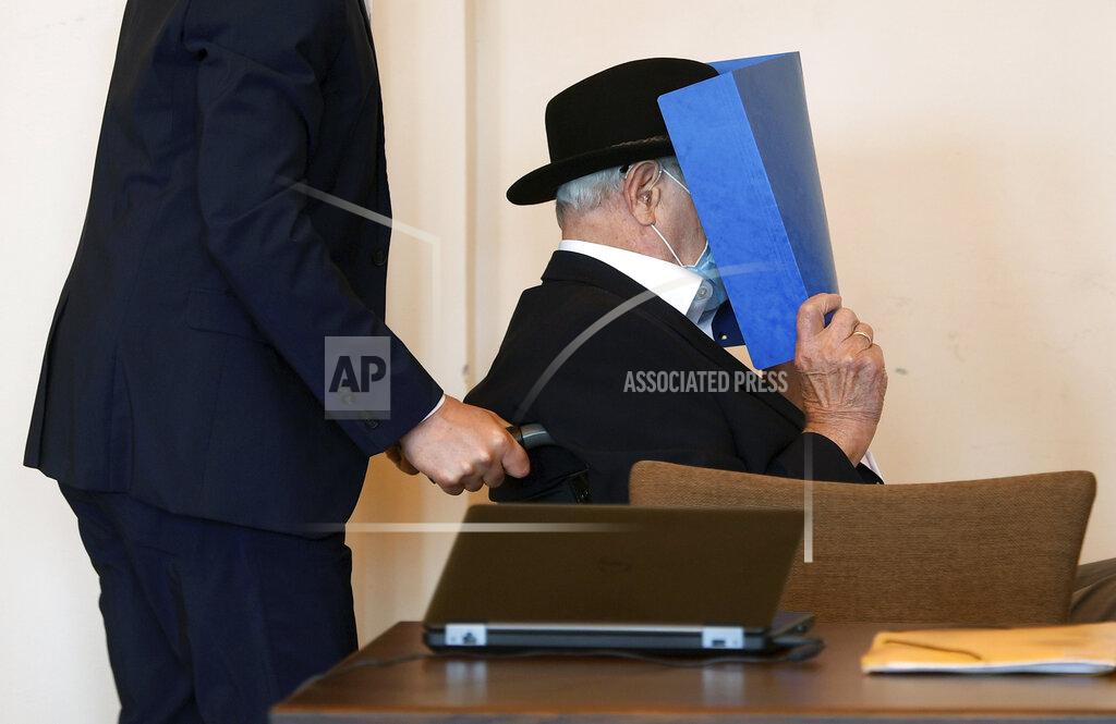 Fabian Bimmer The 93-year-old German Bruno D., accused of being an SS guard involved in killings of thousands of prisoners, many of them Jewish, between August 1944 and April 1945, in the Stutthof Nazi concentration camp near Gdansk, Poland, arrives for expecting his verdict in his trial, in a Hamburg court room, Germany, July 23, 2020. (Fabian Bimmer/Pool via AP)