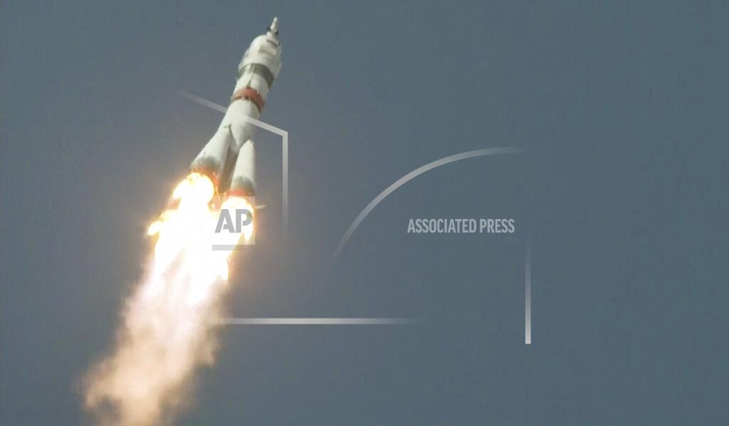 Uncredited In this photo taken from video footage released by the Roscosmos Space Agency, the Soyuz-2.1a rocket booster with Soyuz MS-18 space ship carrying a new crew to the International Space Station, ISS, flies at the Russian leased Baikonur cosmodrome, Kazakhstan, Friday, April 9, 2021. A Russian-U.S. trio of space travelers have launched successfully, heading for the International Space Station. NASA astronaut Mark Vande Hei and Russian cosmonauts Oleg Novitskiy and Pyotr Dubrov blasted off as scheduled at 12:42 p.m. (0742 GMT, 3:42 a.m. EDT) Friday aboard the Soyuz MS-18 spacecraft from the Russia-leased Baikonur launch facility in Kazakhstan. (Roscosmos Space Agency via AP)