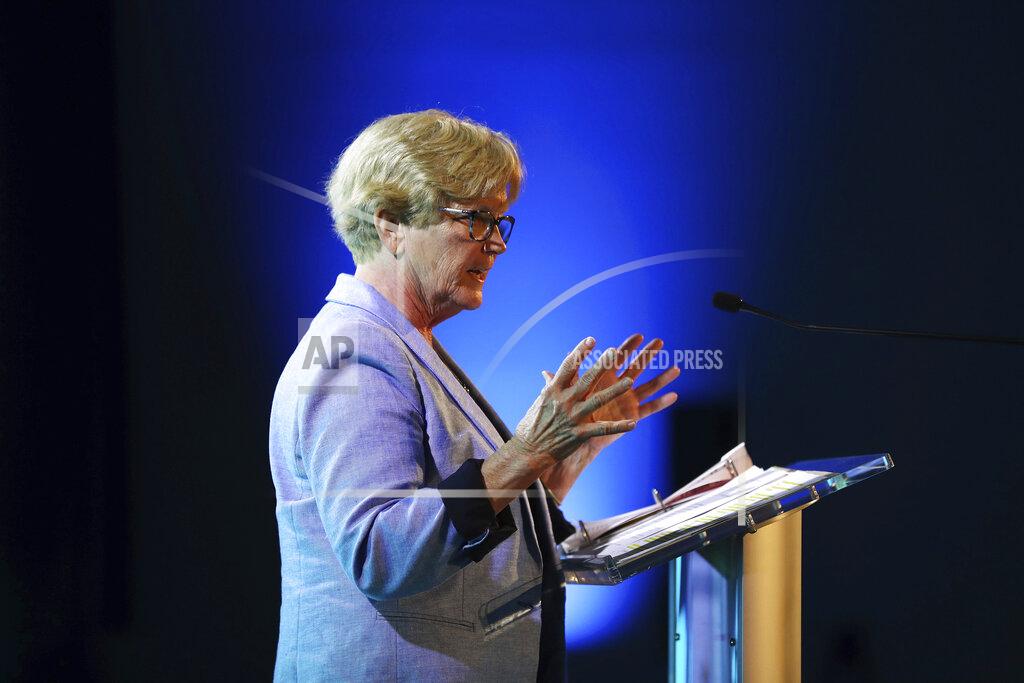 Ben Mccanna/Staff Photographer U.S. Rep. Chellie Pingree speaks during the Maine Democratic Convention at the Cross Insurance Center in Bangor, Maine, Saturday, May 14, 2022. (Ben McCanna/Portland Press Herald via AP)