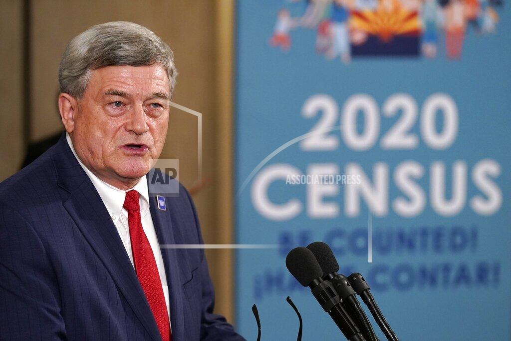 U.S. Census Director Steven Dillingham speaks as he joins Arizona Gov. Doug Ducey as they hold a news conference to urge Arizonans to participate in the nation's once-a-decade census population count Thursday, Sept. 17, 2020, in Phoenix. Ending the 2020 census at the end of September instead of the end of October, could cost Florida and Montana congressional seats and result in Texas, Florida, Arizona, Georgia, and North Carolina losing $500 million in federal funding for healthcare for its neediest residents. (AP Photo/Ross D. Franklin, Pool)