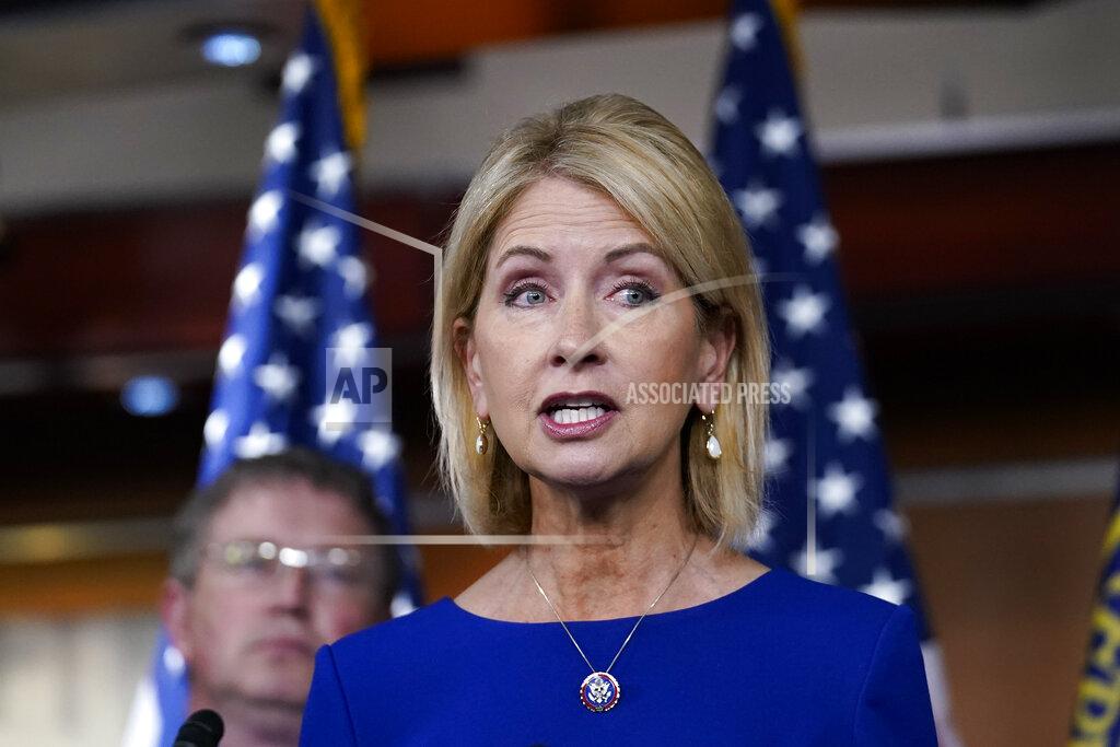 J. Scott Applewhite FILE - Rep. Mary Miller, R-Ill., speaks at the Capitol in Washington, June 8, 2022. (AP Photo/J. Scott Applewhite, File)