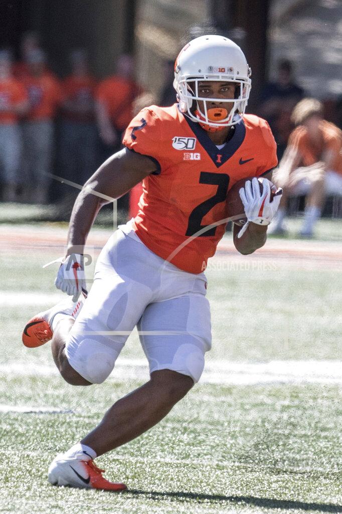 Holly Hart Illinois running back Reggie Corbin (2) in the first half of a NCAA college football game between Illinois and Eastern Michigan, Saturday, Sept.14, 2019, in Champaign, Ill. (AP Photo/Holly Hart)
